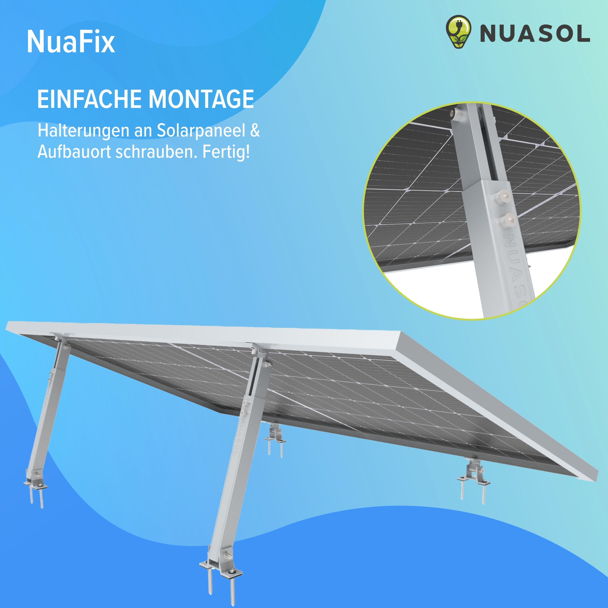 NuaSol - 2x Verstellbare Halterung 30-60 Grad - silber